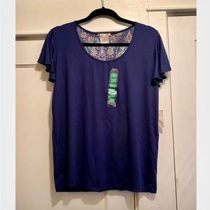 NWT! Sz L Ink & Ivy Super Soft Navy Blue Tee Knit Top